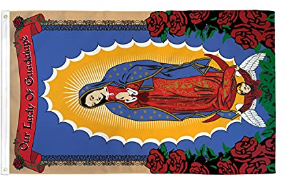 AZ FLAG - Drapeau Notre Dame de Guadeloupe Rose - 150x90 cm - Drapeau Nuestra Señora De Guadalupe 100% Polyester Avec Oeillets Métalliques Intégrés - Pavillon 110 g