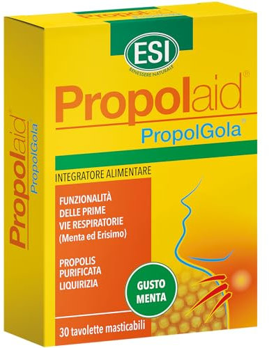 ESI - Propolaid Tavolette Masticabili, Caramelle Gola Gusto Menta con Propolis, Allevia le Infiammazioni del Cavo Orale, Contrasta Sintomi da Raffreddamento, Senza Glutine e Vegetariane, 30 Tavolette