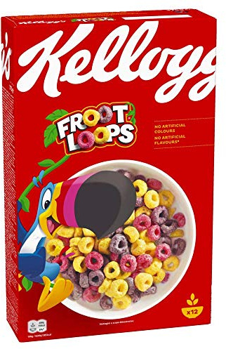 Kellogg's Froot Loops Frühstückscerealien (1 x 375 g) – bunte Kringel aus Weizen, Hafer und Mais mit Fruchtgeschmack – ohne künstliche Farb- und Aromastoffe