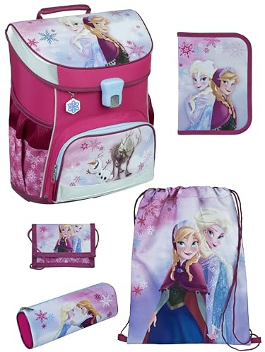 Familando - Scooli Campus Fit Schulranzen Set - 5-teilig mit Federmappe - Disney Die Eiskönigin (Frozen) - Ergonomisch, Stabil & 980g leicht - 18L Volumen - Brustgurt & Reflektoren - ab 1. Klasse
