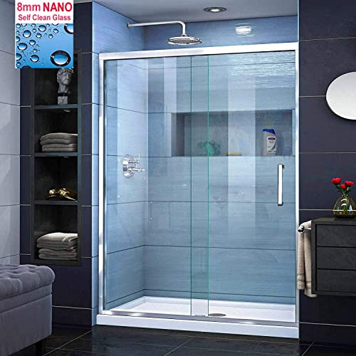ELEGANT 1000 x 800mm Sliding Shower Door Modern Bathroom 8mm Easy Clean Glass Shower Enclosure Cubicle Door with Shower Tray and Waste