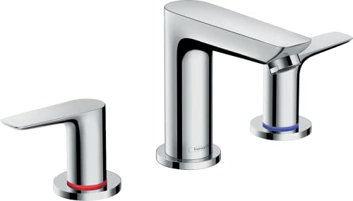 hansgrohe 3-Loch Waschtischarmatur Talis E, Wasserhahn Bad mit Auslauf Höhe 150 mm, mit Zugstange, Badarmatur wassersparend, Chrom