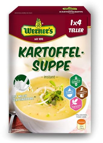 Werner´s Kartoffelsuppe - instant - 4 Teller, 10 Packungen pro Karton, glutenfrei, laktosefrei, fettarm,