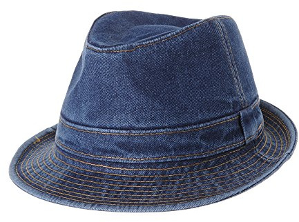 WITHMOONS Fedora Hut Bogarthut Mafiahut Denim Fedora Hat Plain Stitch Washed Short Brim DW6646 (Blue, M)