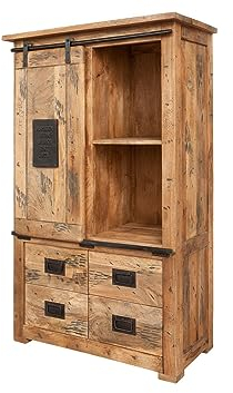 MASSIVMOEBEL24.DE Railway Schrank 90x45x150 Mango, Farbe:Natur lackiert, Größe:90x45x150 cm (BxTxH)