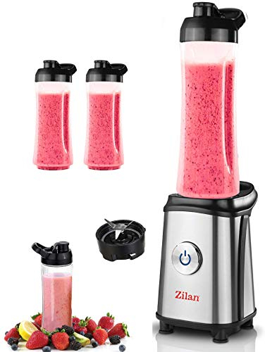 Licuadora de 350 W, de cristal de acero inoxidable, sin BPA, 3 vasos (2 de 0,6 l + 1 de 0,3 ml)