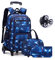 BOUACOUA Trolley Rucksäcke Jungen Schultaschen, Grundschule Trolley Rucksack mit Lunch Tasche Federmäppchen 3-teiliges Schultaschen-Sets für Kinder (Galaxy Blau)