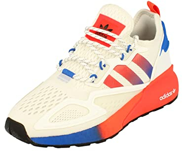 adidas Originals ZX 2K Boost Junior Running Trainers Sneakers (UK 4.5 US 5 EU 37 1/3, White red Blue FX9519)