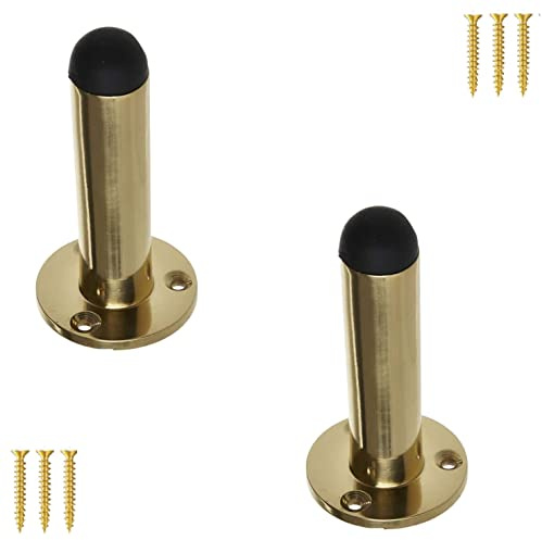 TERF® Lot de 2 butées de porte murales en laiton poli 63 mm avec vis de fixation