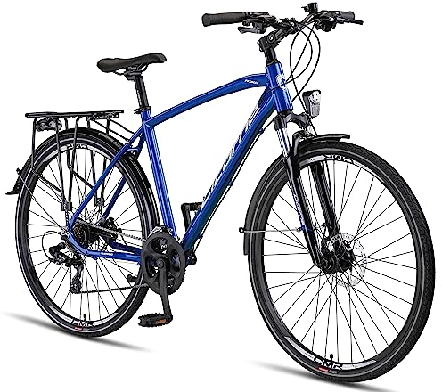 Licorne Bike Premium Touring Trekking Bike in 28 Zoll Aluminium Scheibenbremse Fahrrad für Jungen, Mädchen, Damen und Herren - 21 Gang-Schaltung - Mountainbike - Crossbike (Herren, Blau)
