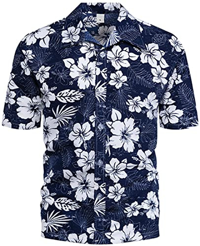 PADOLA Chemise Homme Hawaienne Manche Courte À Fleurs Funky Casual Button Down Tee Shirt de Plage Vacances Été (L,001 A Fleur Blanche)