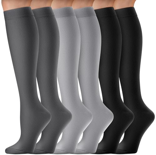 CAMBIVO Kompressionsstrümpfe Damen Herren 6 Paar, Stützstrümpfe, Kompressionssocken 8-15 mmHg, Compression Socks für Sport, Arbeit, Flug, Reise, Schwangerschaft, Erholung, Alltag