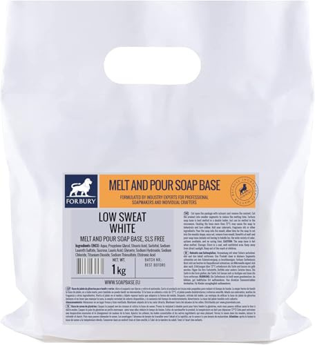 Forbury 1 kg di sapone alla glicerina bianco Low Sweat, base di sapone grezzo (senza SLS), Melt and Pour Soap Base SLS Free (senza effetto rugiada)