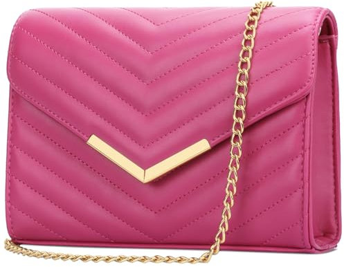 KKXIU Women Formal Vegan Leather Evening Envelope Clutch Purses and Handbags for Party Wedding Prom Bridal (A-Fuchsia)