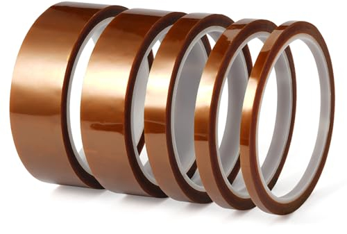 5 Rollen Hitzebeständiges Polyimid Film Klebeband für Sublimation, Wärmeübertragung und Elektronik - Hochtemperaturband für Leiterplatten (5/8/12/25/30mm*33M, Hellbraun)