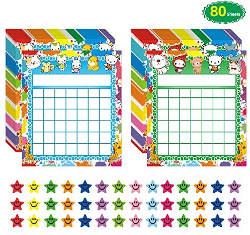 ANSTROUT 80-pack klassrumsincitament diagram för 2 mönster med 2 400 stycken färgglada stjärnklistermärken för barn studenter klassrumsundervisning eller familj med användning ..