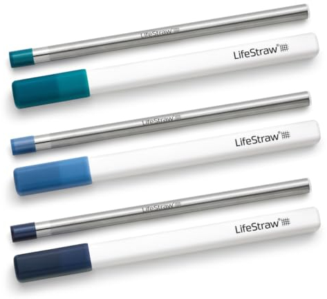 LifeStraw Sip 3-Pack, Pajitas Filtrantes Reutilizables de Acero Inoxidable con 3 estuches, Elimina microplásticos, bacterias y parásitos para viajes y uso diario