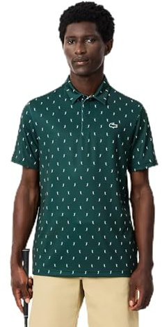 Lacoste Polo da Golf da Uomo con Stampa Anti-UV, Sinople/Farina, XXL