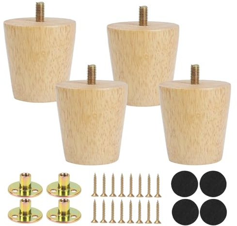 Luabue 4 Pezzi Gambe per Mobili Legno 6CM Piedini per Mobili Ricambio Parti di Mobili in legno Gambe per Cabinet Divano Letto Tavolo con Piastra di Montaggio, Pad Antiscivolo e Viti