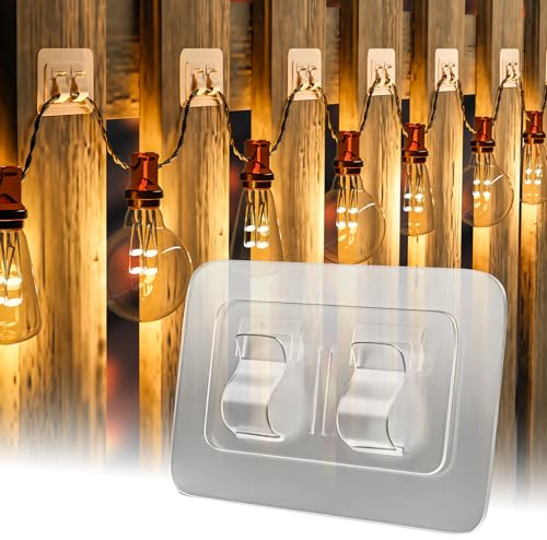 IFLOH Hooks for Outdoor String Lights Clips: 100Pcs Heavy Duty Cable Clips with Waterproof Adhesive Strips for Hanging Christmas Light - Outside UV-Resistant Clear Sticky Cord Holders Rope Organizer