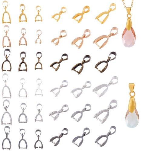 PH PandaHall 108pcs Pinch Bails Set Bails de pincement en laiton 6 Couleurs 3 Taille Snap On Bails Pendentif Connecteur Attaches Fermoirs pour la Fabrication de Bijoux Artisanat 14~19mm