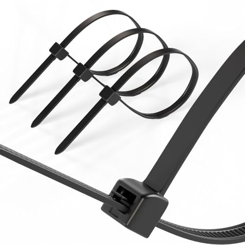 ERKO Bridas Plastico Reutilizables Negra 4,8 x 200 mm 100 unidades, para uso múltiple, ideales para gestión de cables, almacenamiento, para uso interior y exterior