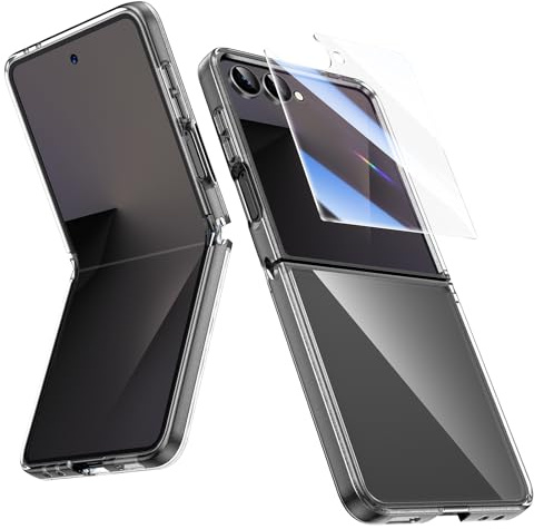 HWeggo Mobiltelefonfodral för Samsung Galaxy Z flipfodral, ultratunn silikon TPU original skyddsfodral Galaxy Z flipfodral med skyddsfolie stötsäkert fodral för Samsung Flip (svart ram)