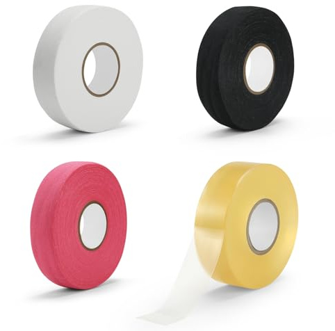 Nagoyuki Confezione da 4 nastri adesivi per bastone da hockey, 2,5 cm x 25 m, in gomma, autoadesivi, per hockey su ghiaccio, golf, tennis, squash, badminton, baseball