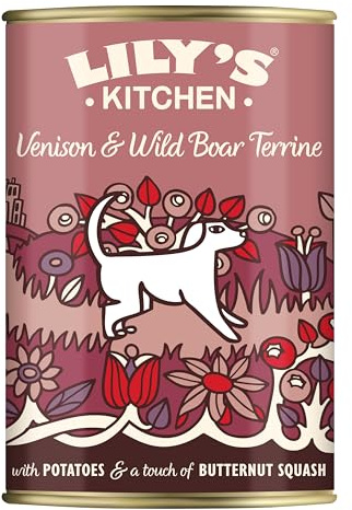 Lily's Kitchen Elaborado con Ingredientes Naturales Lata de alimento húmedo para Perros Adultos con Tarrina de Ciervo y Jabalí 6 x 400g