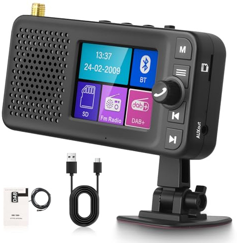 Hodozzy Radio Dab/Dab+ Portátil con FM y Bluetooth, Altavoz Radio Digital Recargable con Pantalla Color 2,4 Pulgadas Carga Tipo C para Reproducción FM Coche con Altavoces Estéreo, SD y AUX