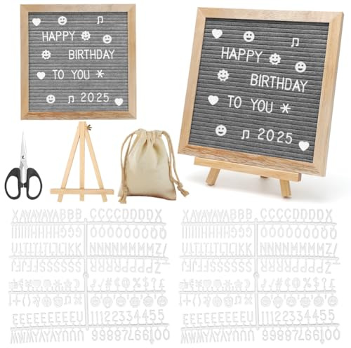 Lavagna per lettere, in rovere e feltro, 25 × 25 cm, con 350 lettere, forbici e sacchetto, lettere in legno, lavagna per casa, ufficio, cucina