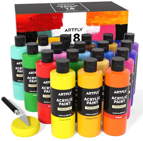 ARTFLY 18 Colours Acrylic Paint Set, 8.45oz/250 ml Large Bulk Acrylic Paint, Rich Pigment Art Painting Supplies for Artists and Beginners Painting on Canvas Wood Rocks Crafts Ceramic