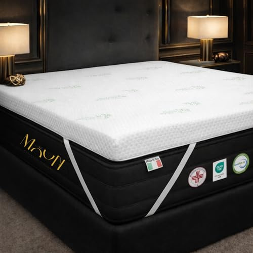 Cubrecolchón de plaza y media, 110 x 190 cm, desenfundable, de espuma viscoelástica de 8 cm de alta densidad – Corrector de colchón Bugnato transpirable con revestimiento de aloe vera – Refrescante