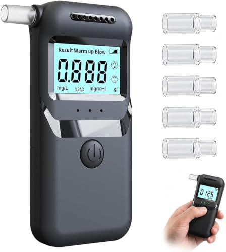Syluxa Alcoholimetro Homologado DGT Portátil: Etilometro Profesional de Alta Precisión con Pantalla LCD y Boquillas Reutilizables - Test Alcoholemia Digital para Coche y Uso Personal