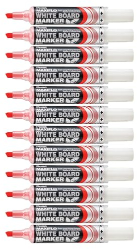 Pentel Maxiflo Dry Wipe Chisel Tip Marker - Red (Pack of 12)