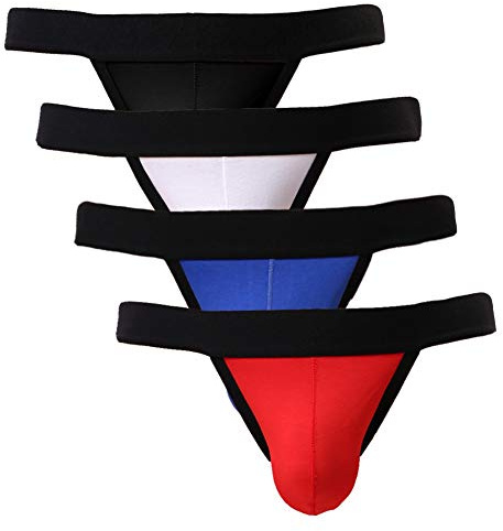 Summer Code sous-Vêtement Homme Strings Tanga Classic Slip Lot de 4 - Blanc/Bleu/Rouge/Noir - Taille L