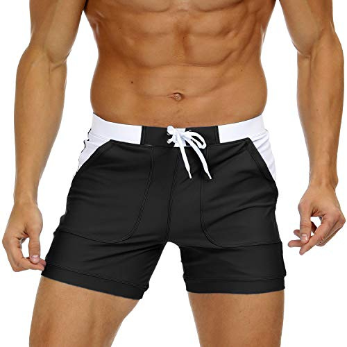 KEFITEVD Quick Dry Swim Briefs for Men Sexy Spa Trunks Beach Surf Shorts Elastic Waist Stretchy Short Board Pants , Black, 34