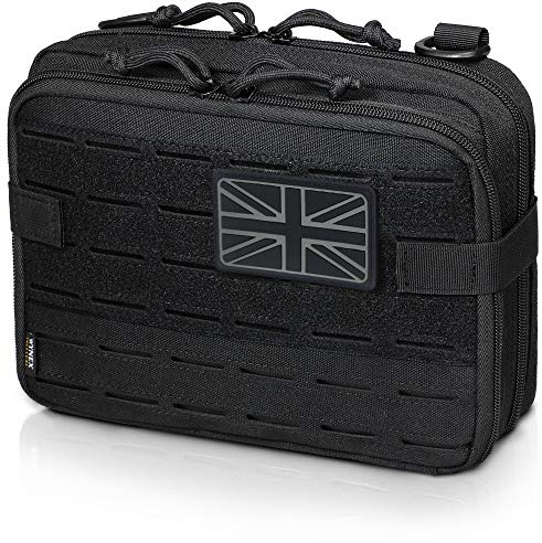 WYNEX Tactical Molle Admin Pouch of Laser Cut Design, Utility Pouches Molle Attachment Medical EMT Organizer with Map Pocket Tool Holder UK Flag Patch Included