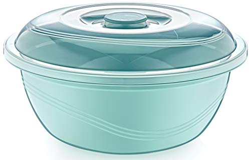 Round Plastic Mixing Bowl with Lid Bread Dough Proofing Salad Fruit Food Storage (Clear Lid, Basin Colour Will Vary Dependent on Stock) (1, 6 Litre)