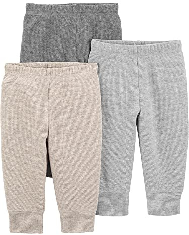 Simple Joys by Carter's Baby 3-Pack Thermal Pants, Beige/Dark Grey/Grey, 6-9 Months