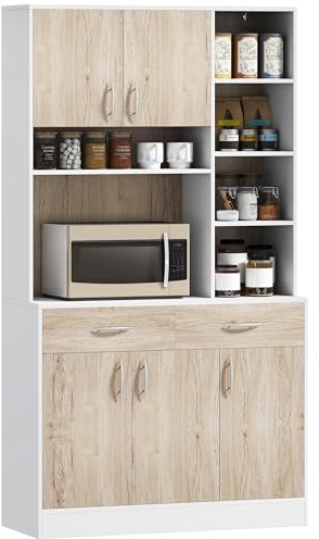 HOMCOM Kitchen Cupboard Sideboard Storage Cabinet Unit with Counter Top, Adjustable Shelves, Drawers for Dining Room, Living Room