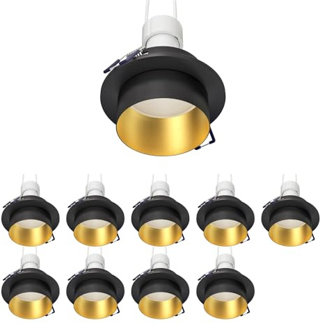 ledscom.de 10 cadres d'encastrement au plafond KRON, rond, noir/or mat, incl. GU10 LED 450lm, blanc chaud