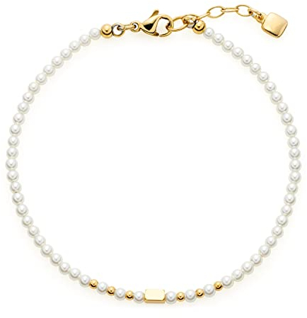 JEWELS BY LEONARDO Armband Ciao Doro • Arm-Kette aus goldfarbenem Edelstahl • filigranes Perlenarmband aus weißen Imitaions-und goldenen Edelstahlperlen • 17,5-19,5 cm Länge • Damenschmuck • 022119