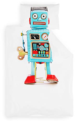 sleepwise children's bed linen 100x135 | OEKO-Tex certified 2-part. Baby bedding set for children with pillowcase 40x60 cm | extra soft microfiber baby kids bedding with zipper | robot