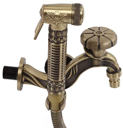 Robinet Mural G1/2 Avec Douchette, Robinet De Salle De Bain En Laiton Rétro, 1 Entrée D'eau, 2 Sorties D'eau, 2 Interrupteurs De Contrôle Pour Salle De Bain, Bidet, Extérieur, Jardin