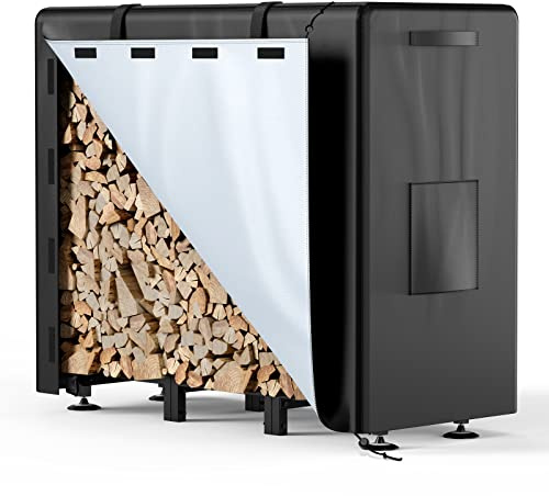 Brightown Firewood Rack Outdoor with Cover, 4FT Indoor Wood Rack for Firewood, Waterproof Fire Wood Holder Outside, Adjustable Heavy Duty Logs Stand Stacker Holder for Fireplace Patio Deck, Black