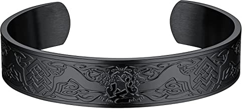 FaithHeart Bracelet Mens Viking Jewellery Celtic Wolf Adjustable Bracelets Stainless Steel Norse Bangle for Male