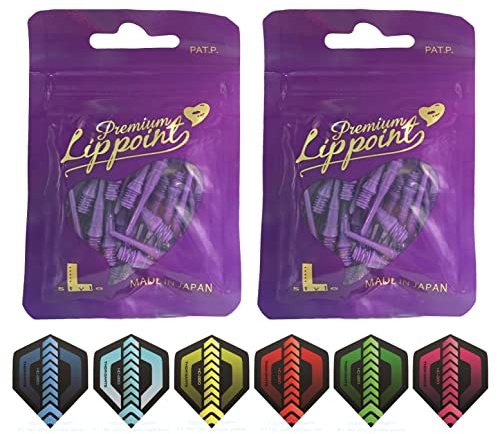 THOR-DARTS Puntas de dardos de estilo L en paquete doble de plumas (2 x 30 unidades + 1 juego de plumas), color morado Premium Lippoint 2BA, rosca estándar, puntas blandas de plástico (60 unidades)