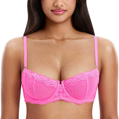DOBREVA Femme Soutien Gorge Transparent avec Armature Sexy à Bretelles Convertibles Rose Néon 105E