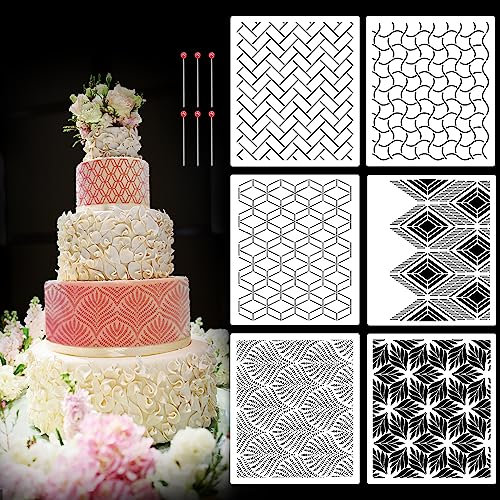 Graplan 6 Stück Tortenschablone 24.5x21 cm Torten Schablonen Vintage Kuchen Schablone DIY Tortendeko Schablonen Kunststoff Torten Stencil für Prägematte Fondant Hochzeit DIY Kuchen